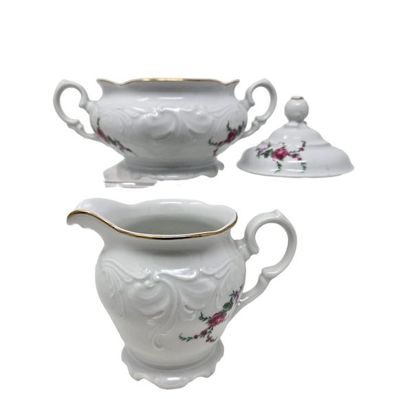 Vintage Wawel Royal Vienna Collection Sugar Bowl with Lid & Creamer White Floral - Picture 4 of 16